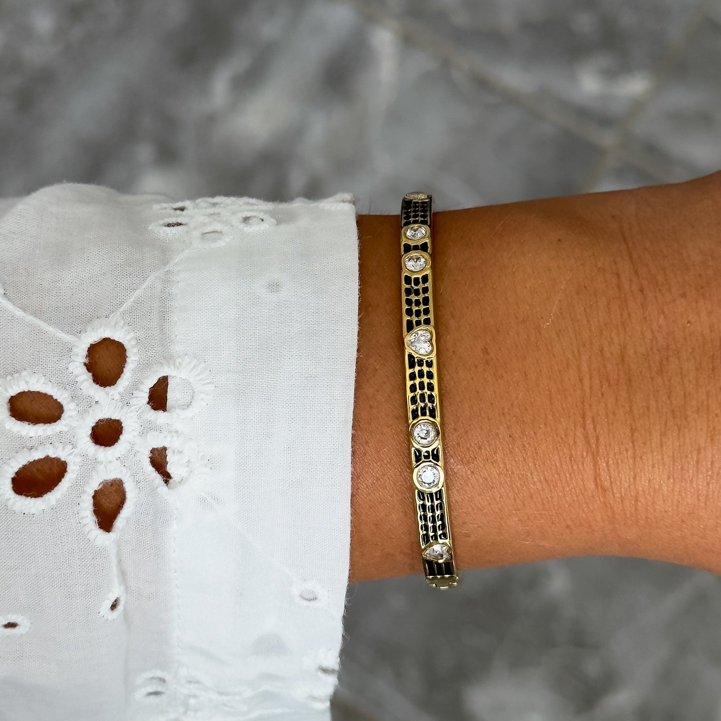 Bracelet Jonc Design Noir - Coeur Strass