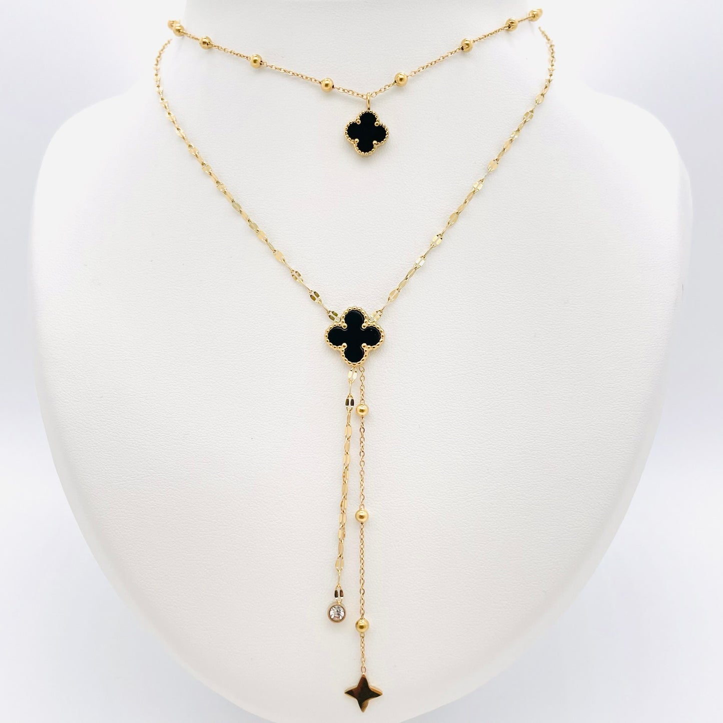 Collier Trèfle Adele recto verso rouge/noir