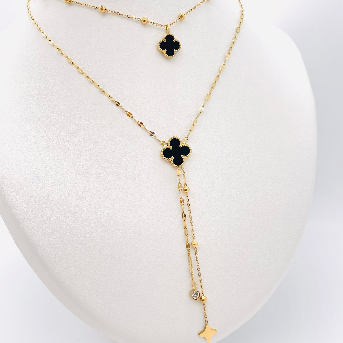 Collier Trèfle Adele recto verso rouge/noir