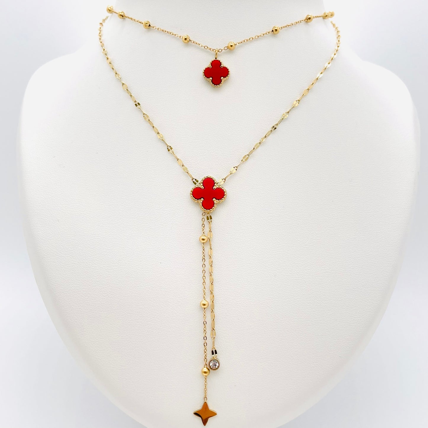 Collier Trèfle Adele recto verso rouge/noir
