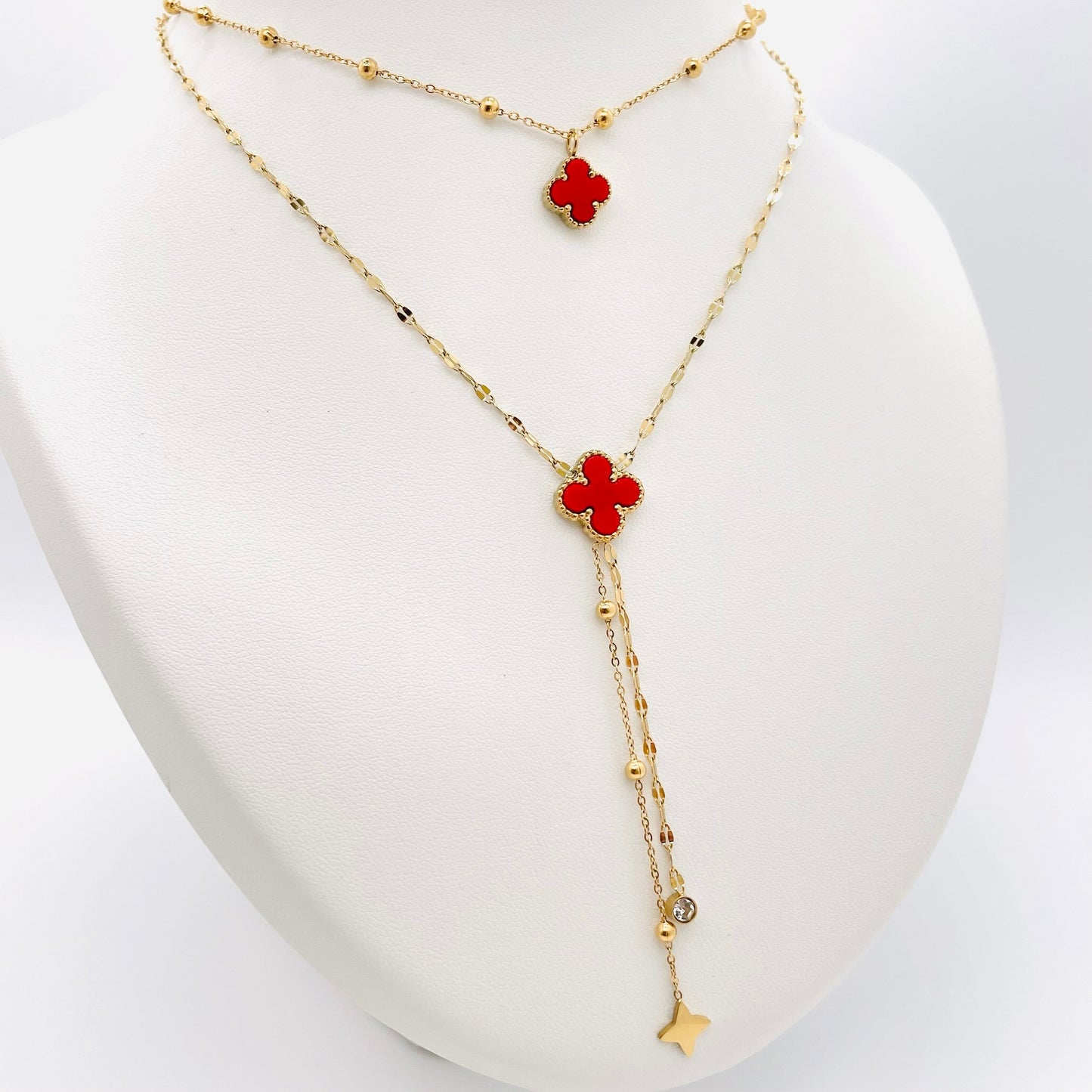 Collier Trèfle Adele recto verso rouge/noir