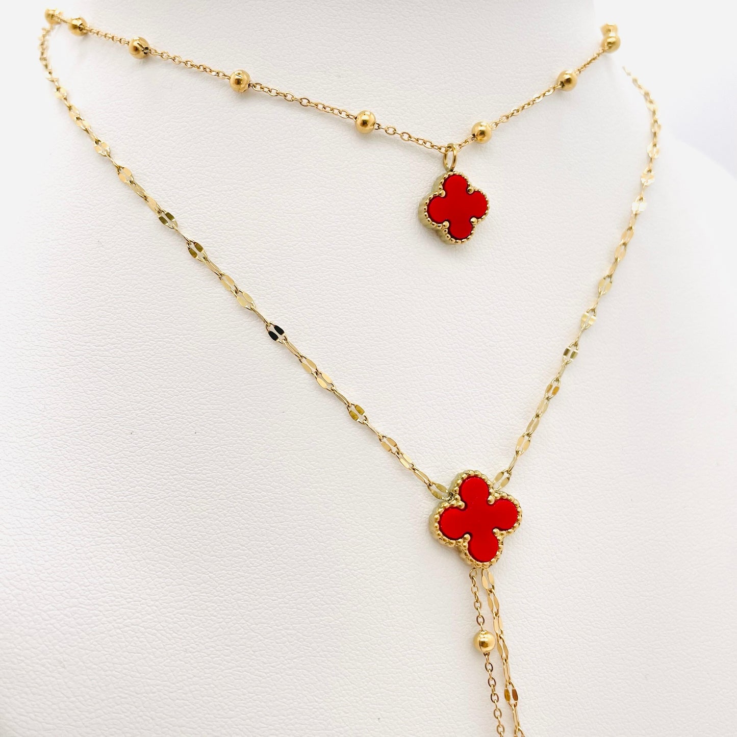 Collier Trèfle Adele recto verso rouge/noir