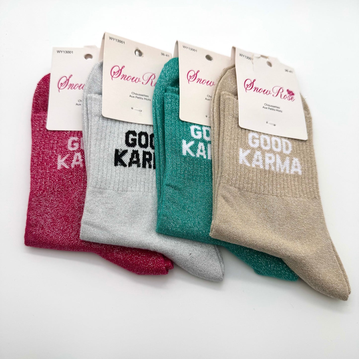 Chaussettes à Paillettes à Message " Good Karma "