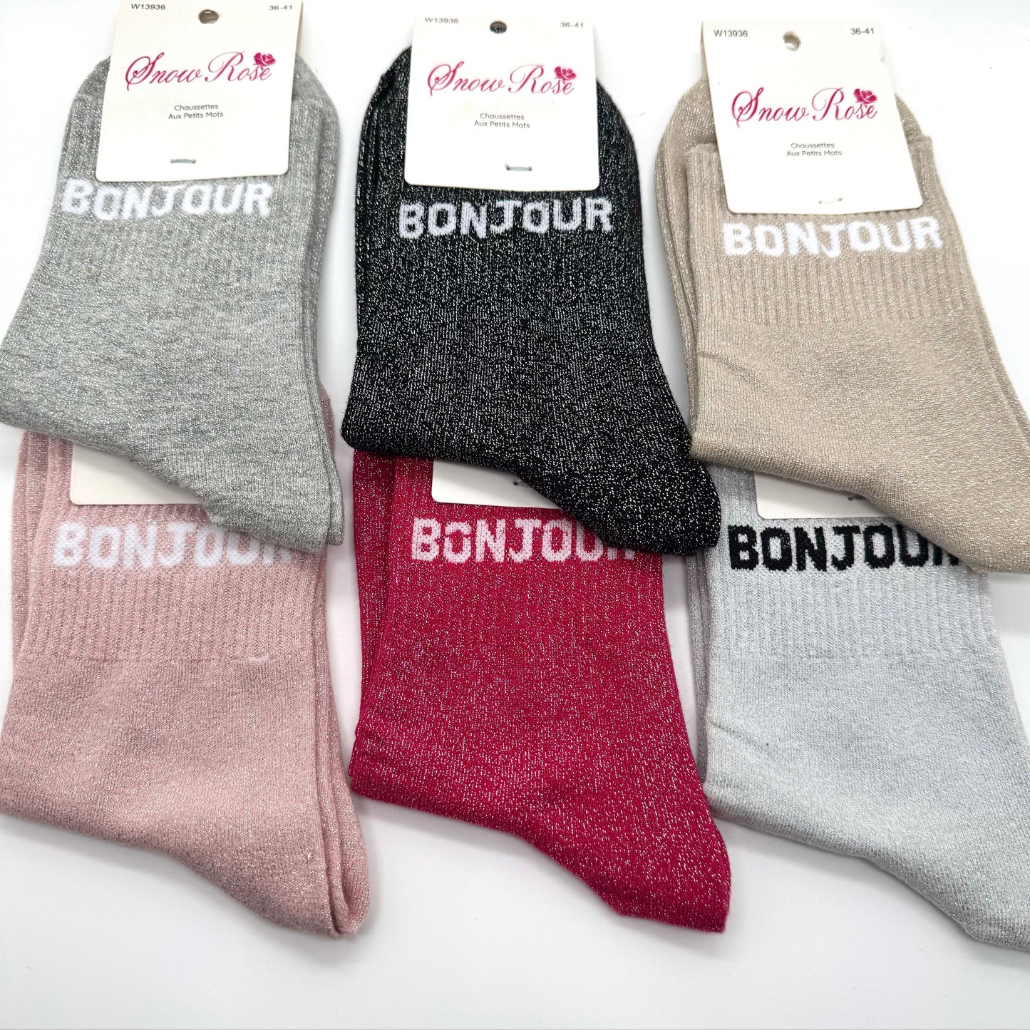 Chaussettes à Paillettes à Message " Bonjour "