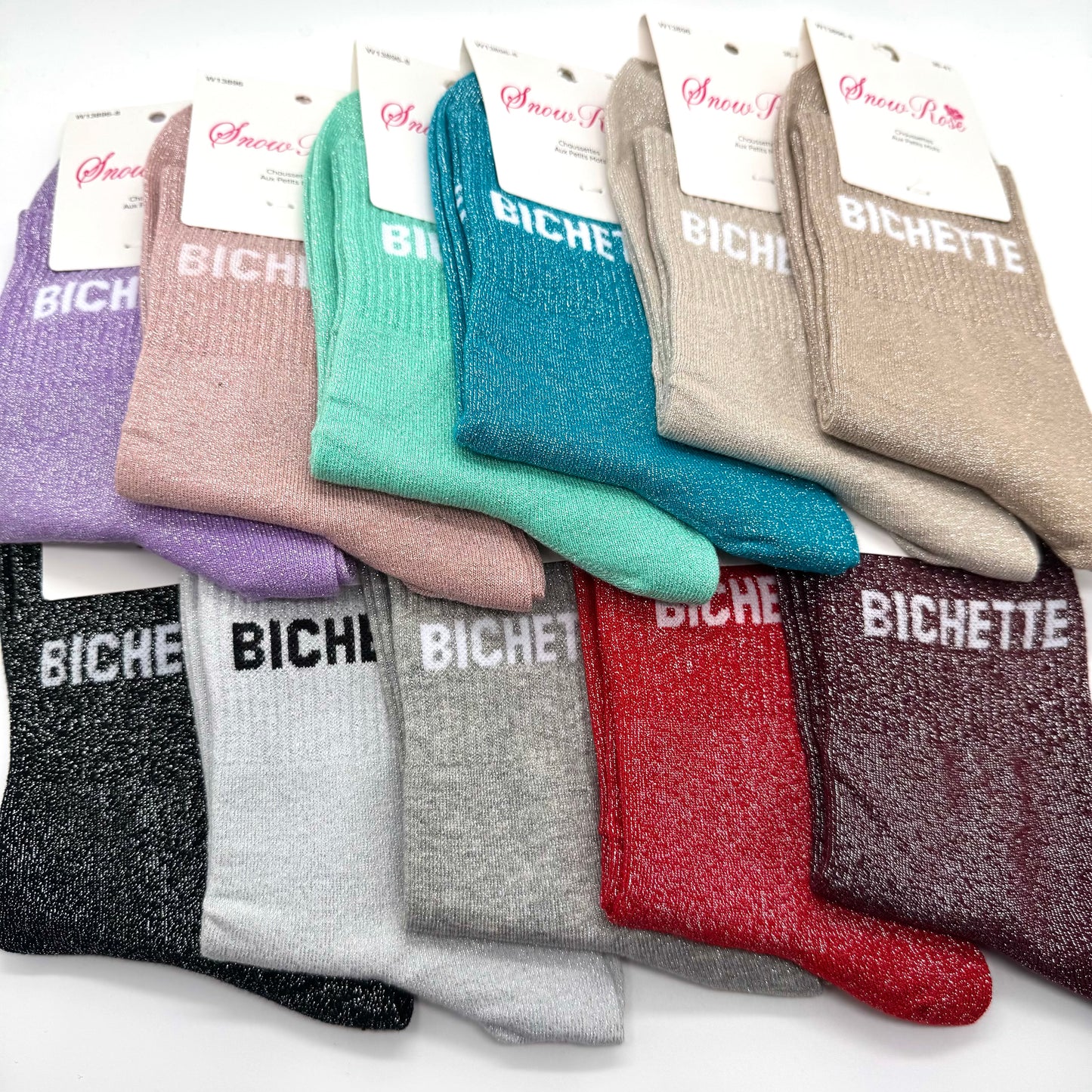 Chaussettes à Paillettes à Message " Bichette "