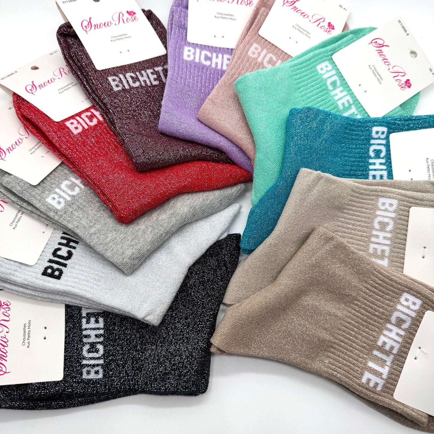 Chaussettes à Paillettes à Message " Bichette "