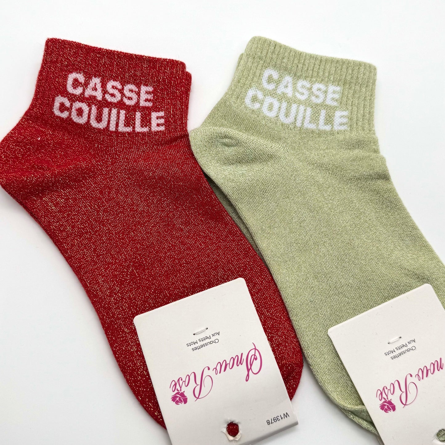 Chaussettes Socquettes à Paillettes à Message " Casse couille "