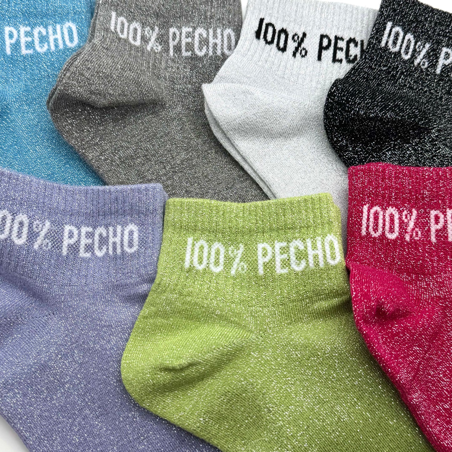 Chaussettes Socquettes à Paillettes à Message " 100% Pecho "