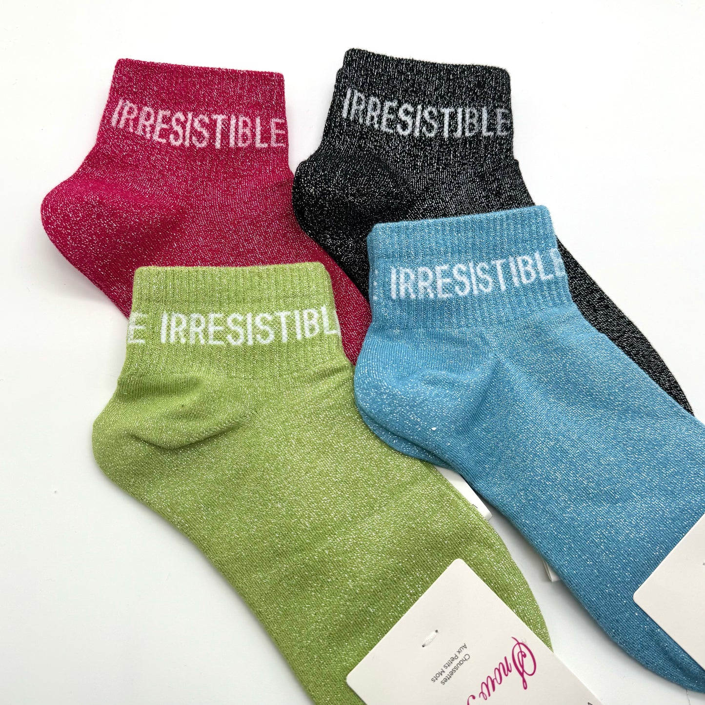 Chaussettes Socquettes à Paillettes à Message " Irresistible "