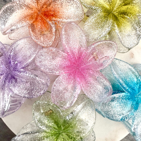 Pince à cheveux Fleur Paillettes transparentes