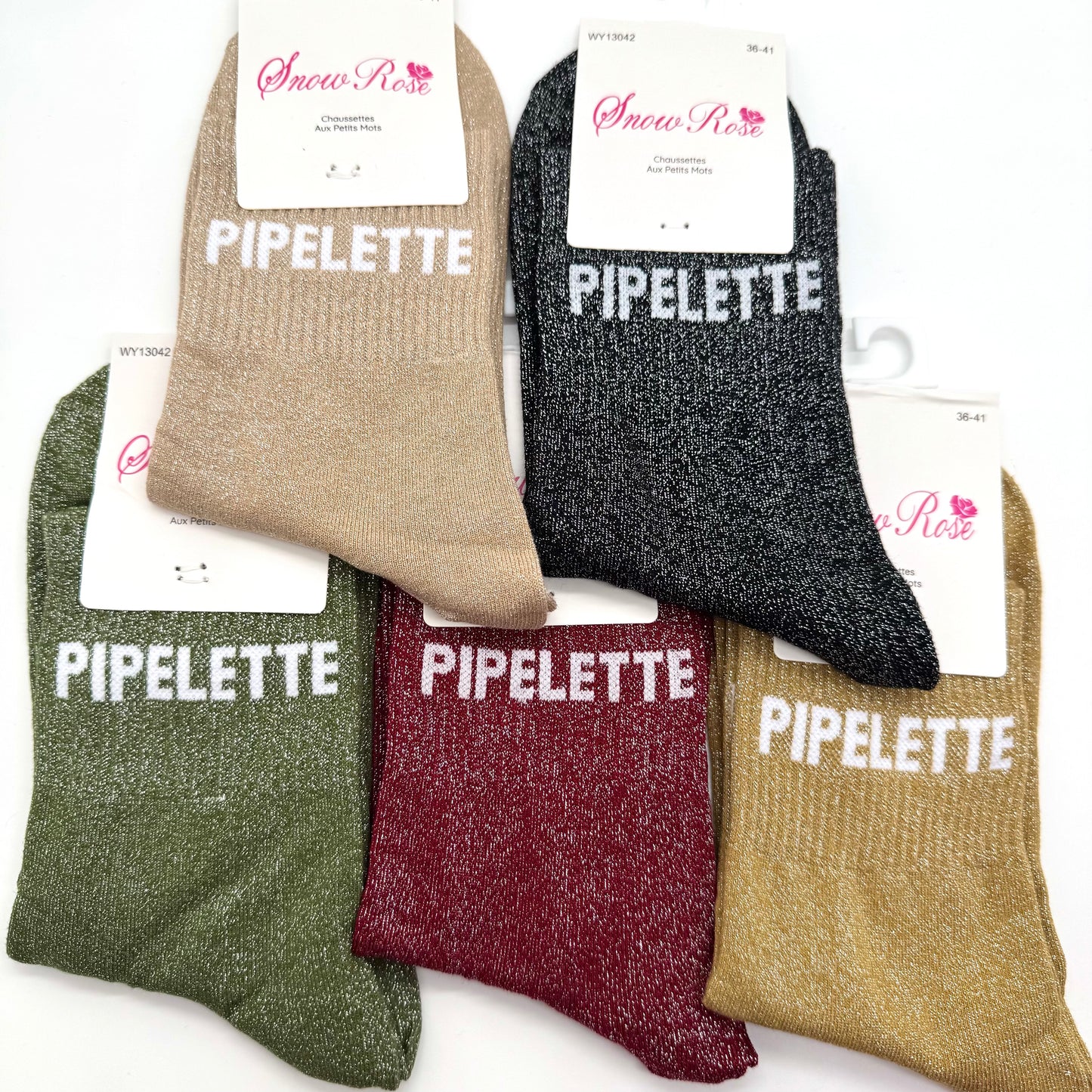 Chaussettes à Paillettes à Message " Pipelette "