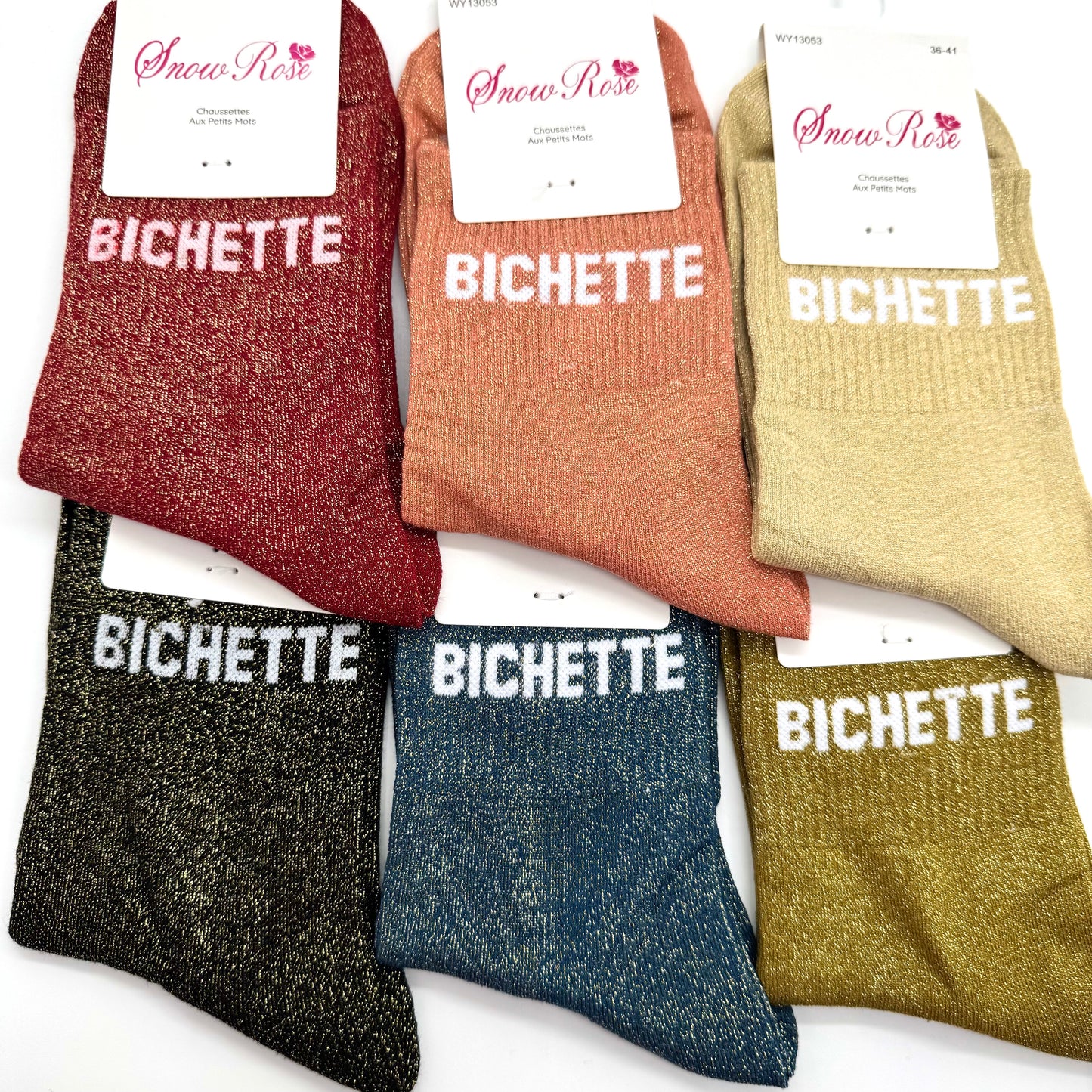 Chaussettes à Paillettes à Message " Bichette "
