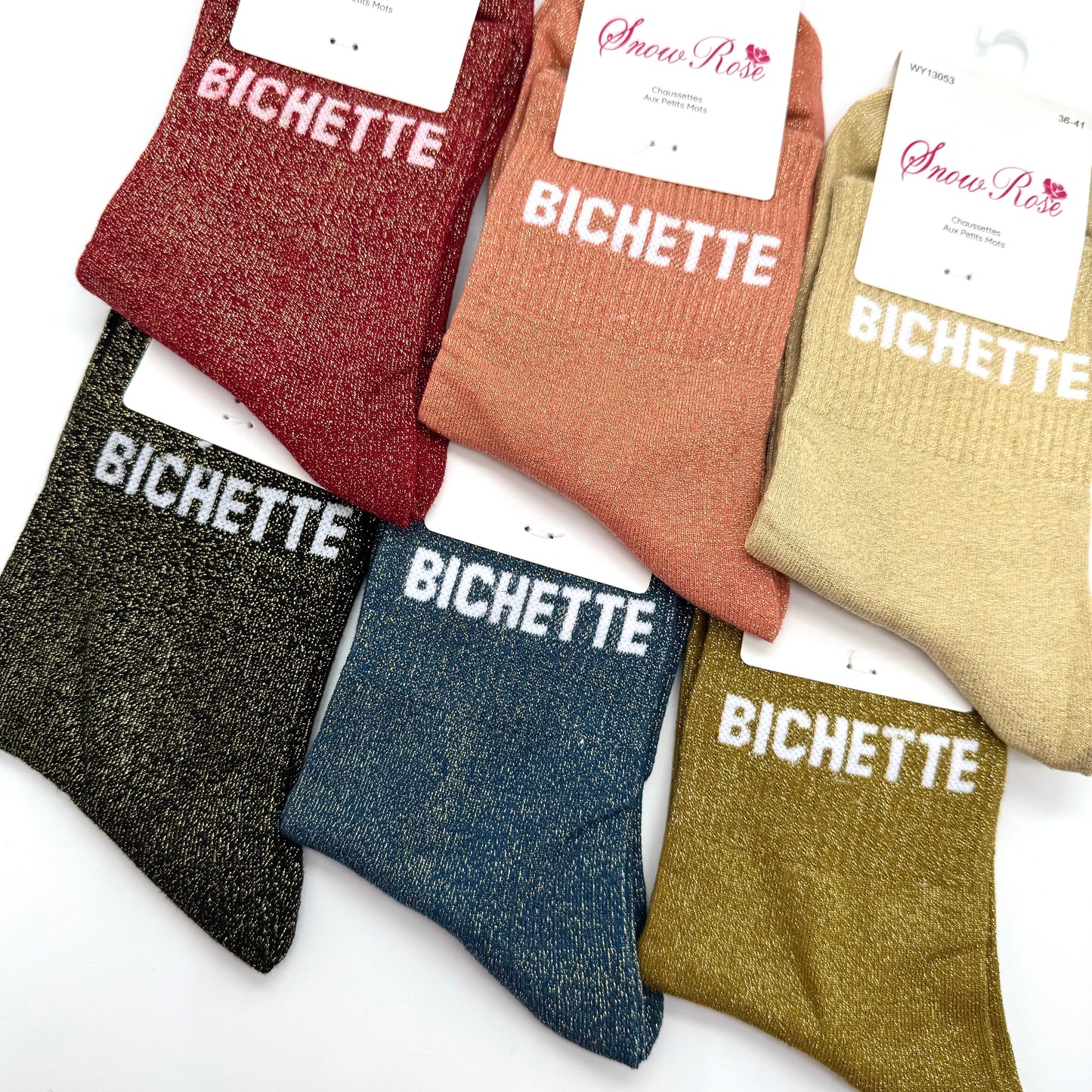 Chaussettes à Paillettes à Message " Bichette "