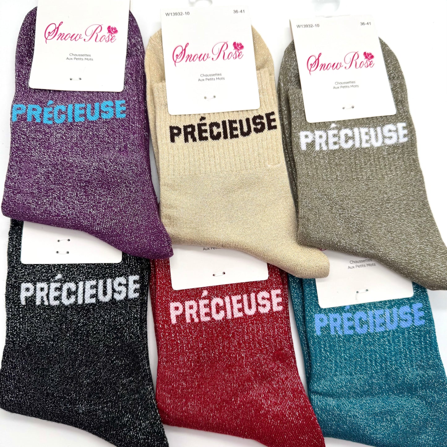Chaussettes à Paillettes à Message "Précieuse"