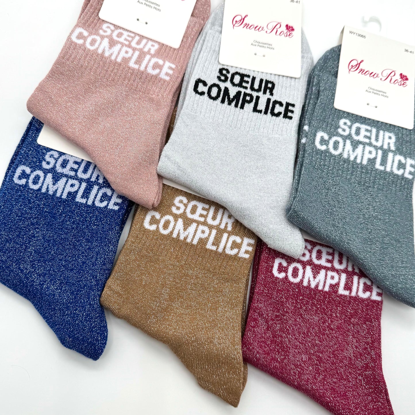 Chaussettes à Paillettes à Message " Soeur Complice "