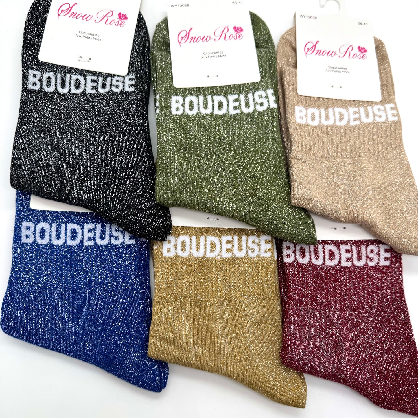 Chaussettes à Paillettes à Message " Boudeuse "