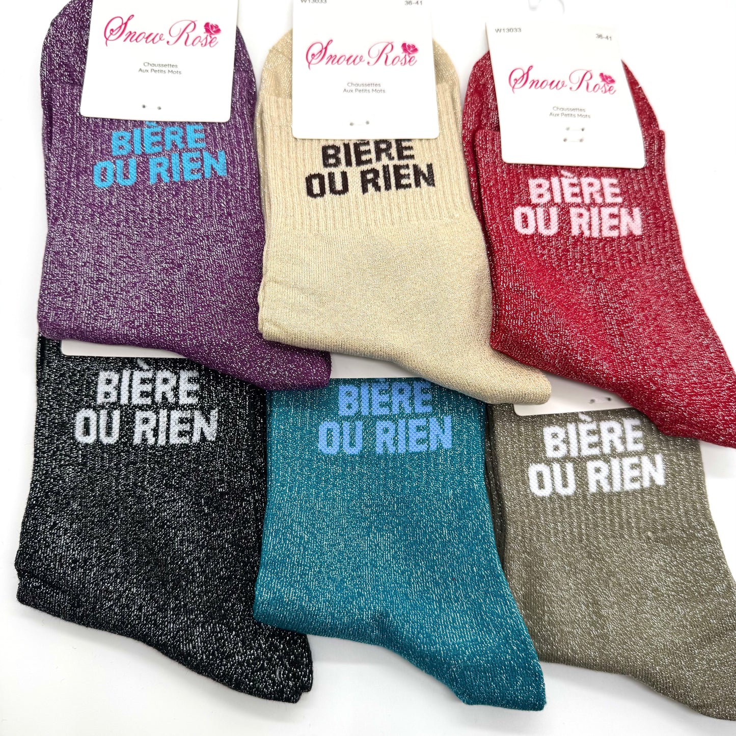 Chaussettes à Paillettes à Message " Bière ou rien "