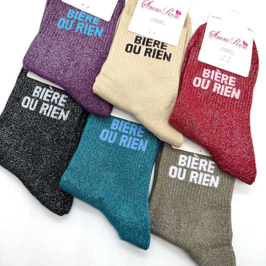Chaussettes à Paillettes à Message " Bière ou rien "