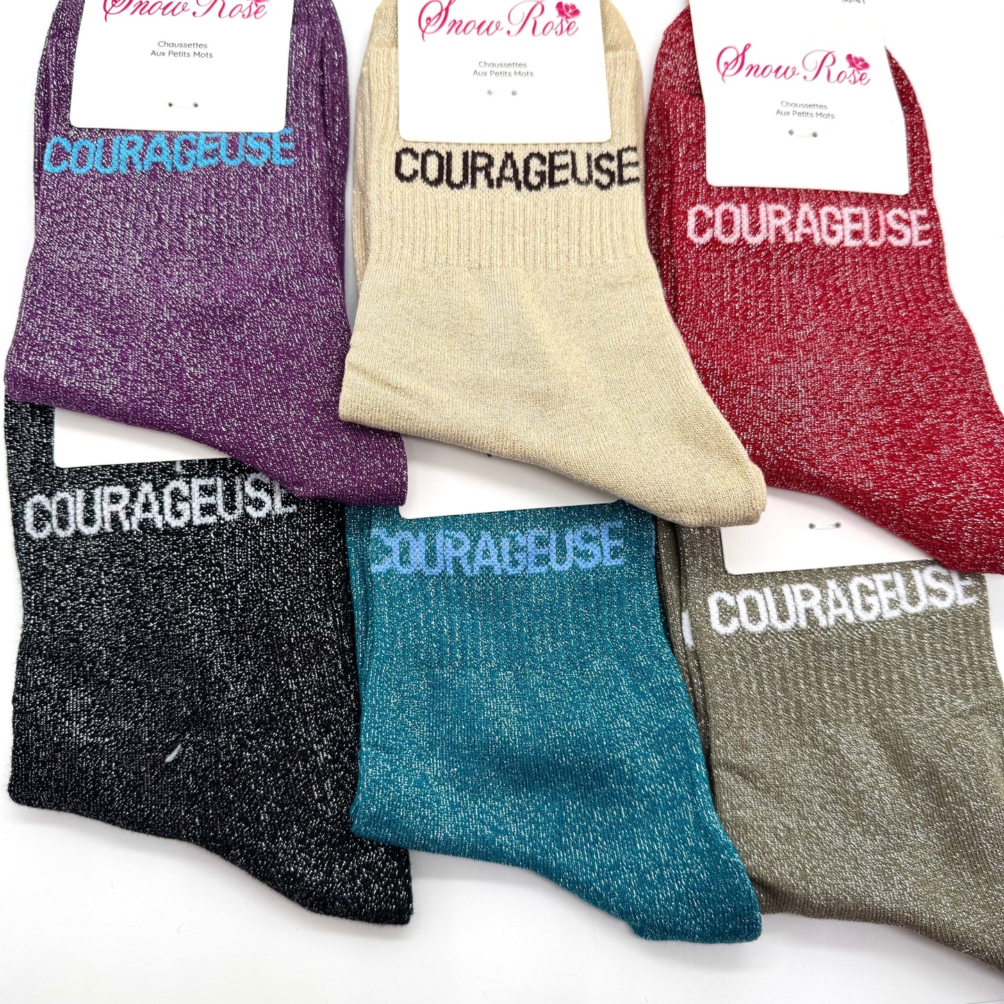 Chaussettes à Paillettes à Message " Courageuse "