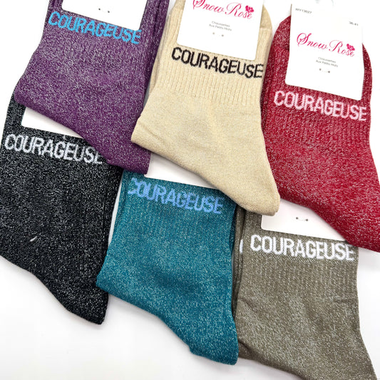 Chaussettes à Paillettes à Message " Courageuse "