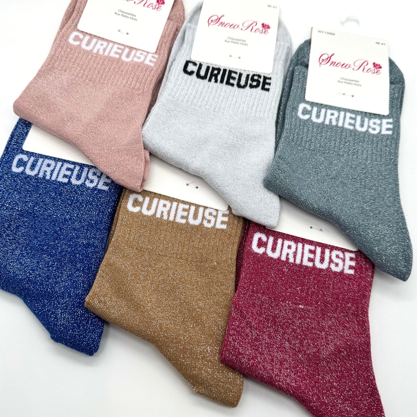 Chaussettes à Paillettes à Message " Curieuse "