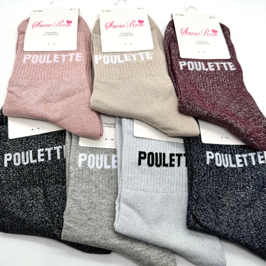 Chaussettes à Paillettes à Message " Poulette "