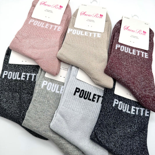 Chaussettes à Paillettes à Message " Poulette "
