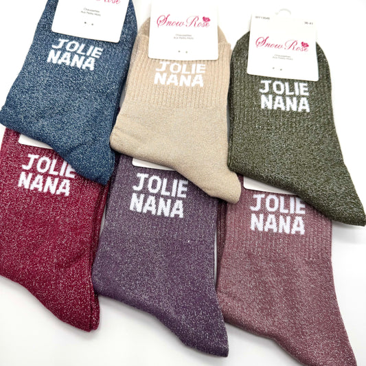 Chaussettes à Paillettes à Message " Jolie Nana "
