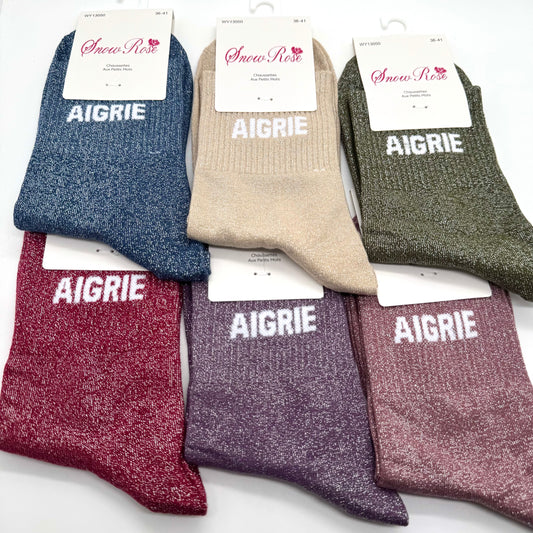 Chaussettes à Paillettes à Message " Aigrie "