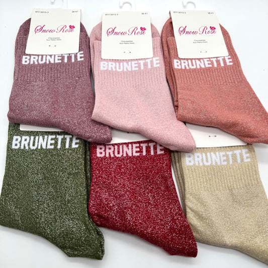 Chaussettes à Paillettes à Message " Brunette "