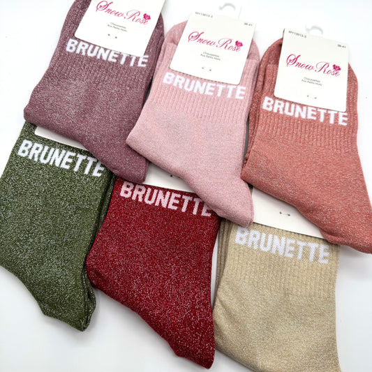 Chaussettes à Paillettes à Message " Brunette "