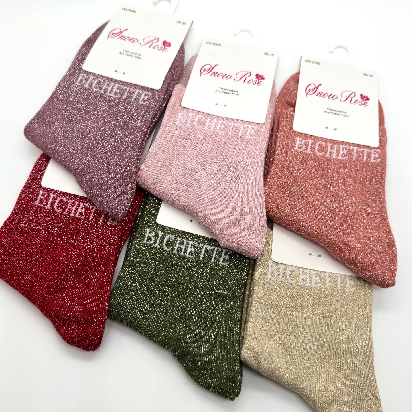 đ Chaussettes ENFANT Ă Paillettes Ă Message " Bichette "