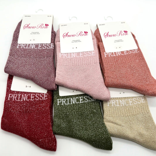 💖 Chaussettes ENFANT à Paillettes à Message " Princesse "