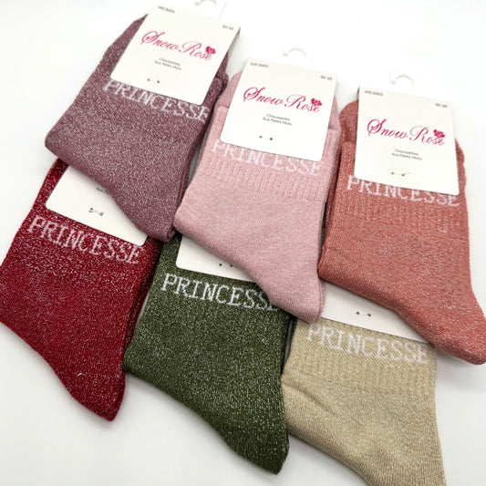 💖 Chaussettes ENFANT à Paillettes à Message " Princesse "
