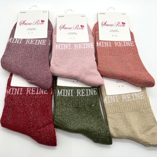 💖 Chaussettes ENFANT à Paillettes à Message " Mini Reine "