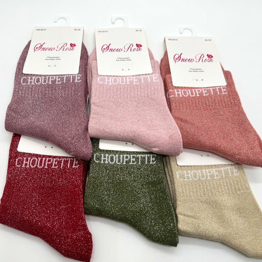 💖 Chaussettes ENFANT à Paillettes à Message " Choupette "