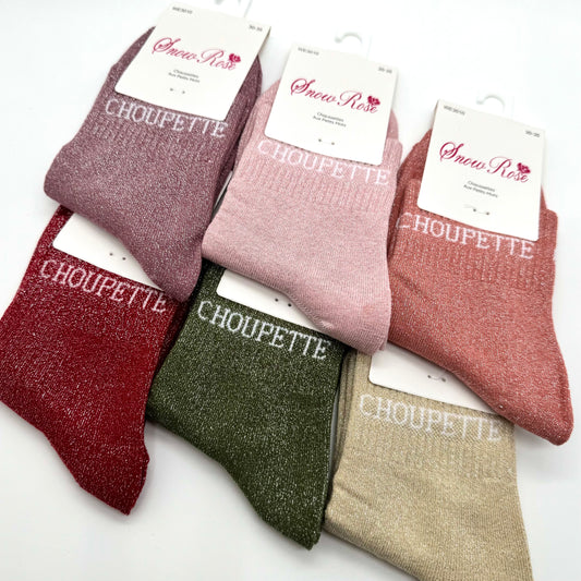 💖 Chaussettes ENFANT à Paillettes à Message " Choupette "