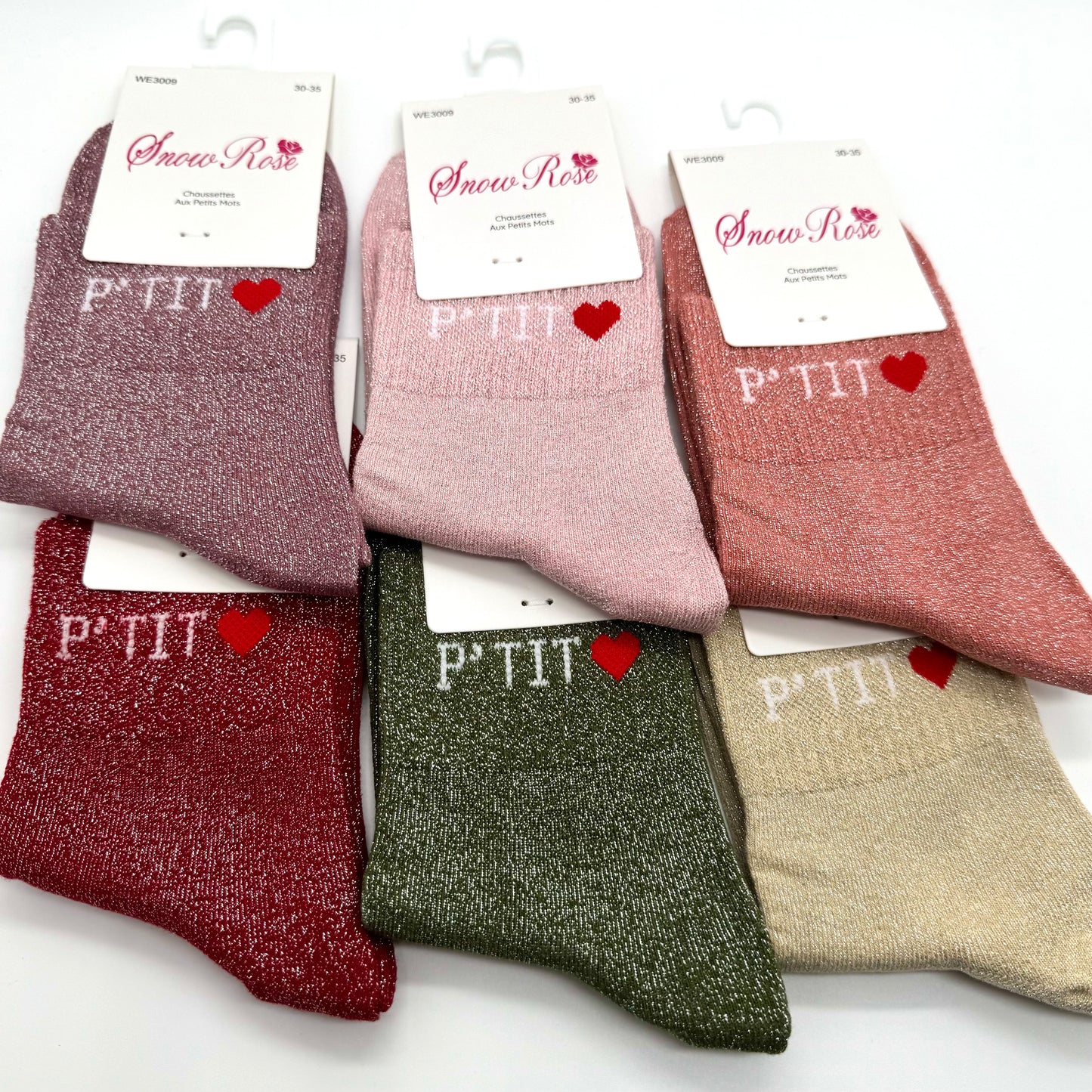 đ Chaussettes ENFANT Ă Paillettes Ă Message " P'tit â„ïž "