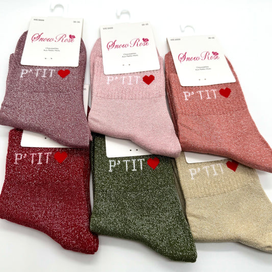 💖 Chaussettes ENFANT à Paillettes à Message " P'tit ♥️ "