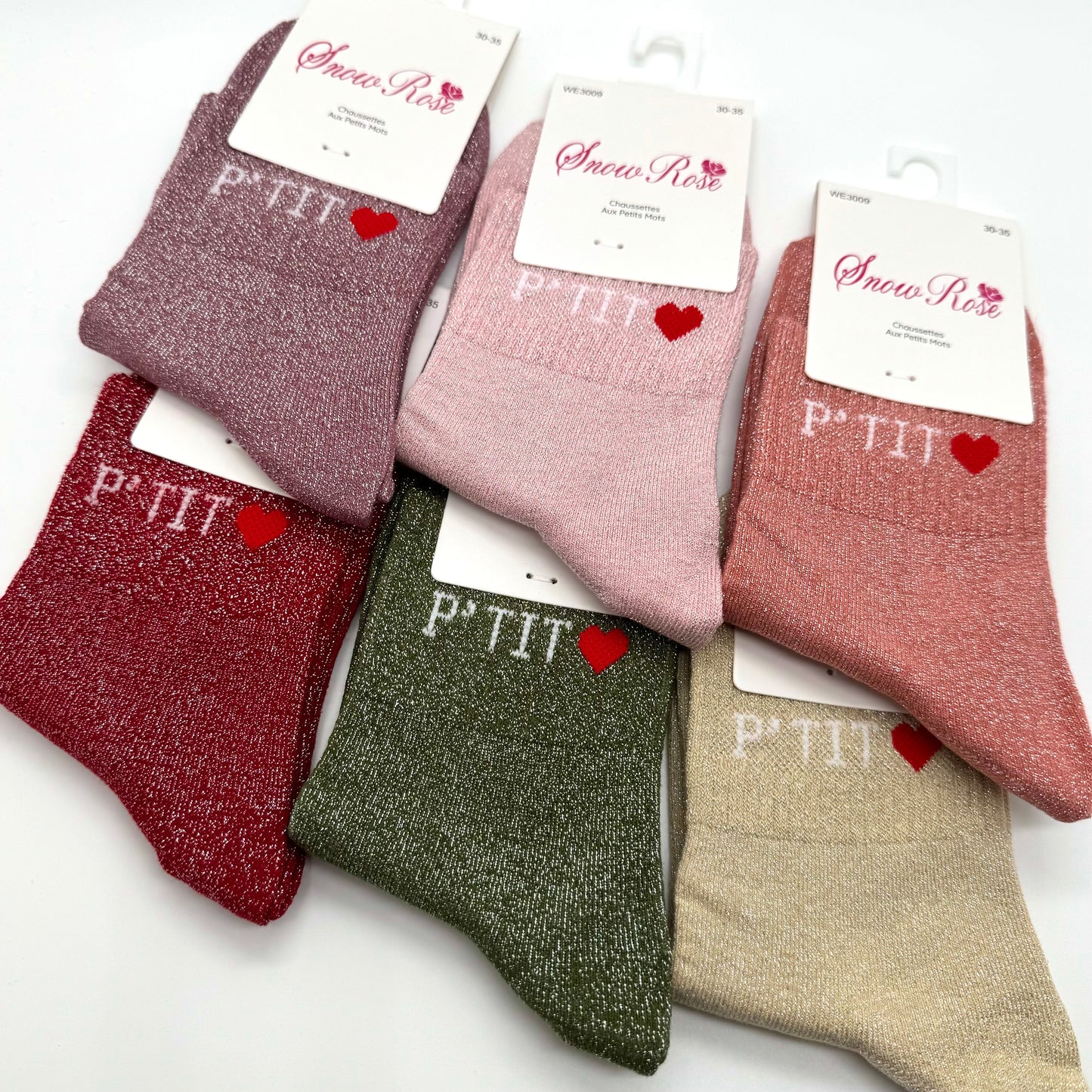 đ Chaussettes ENFANT Ă Paillettes Ă Message " P'tit â„ïž "