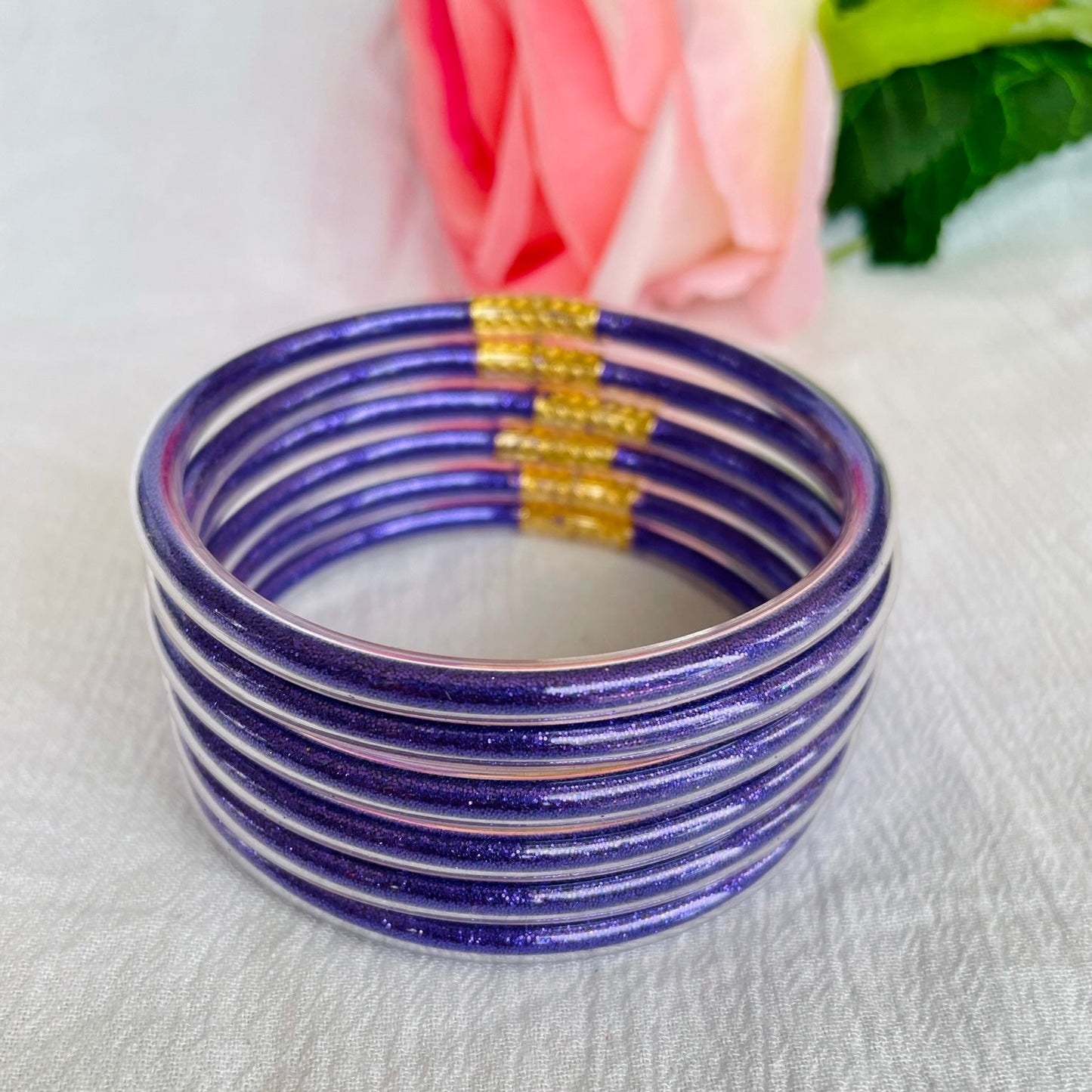 Jonc Bouddhiste Paillettes violet foncé enfant