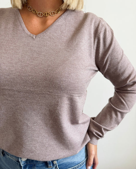 Pull col V maille fine – Laine, cachemire & soie