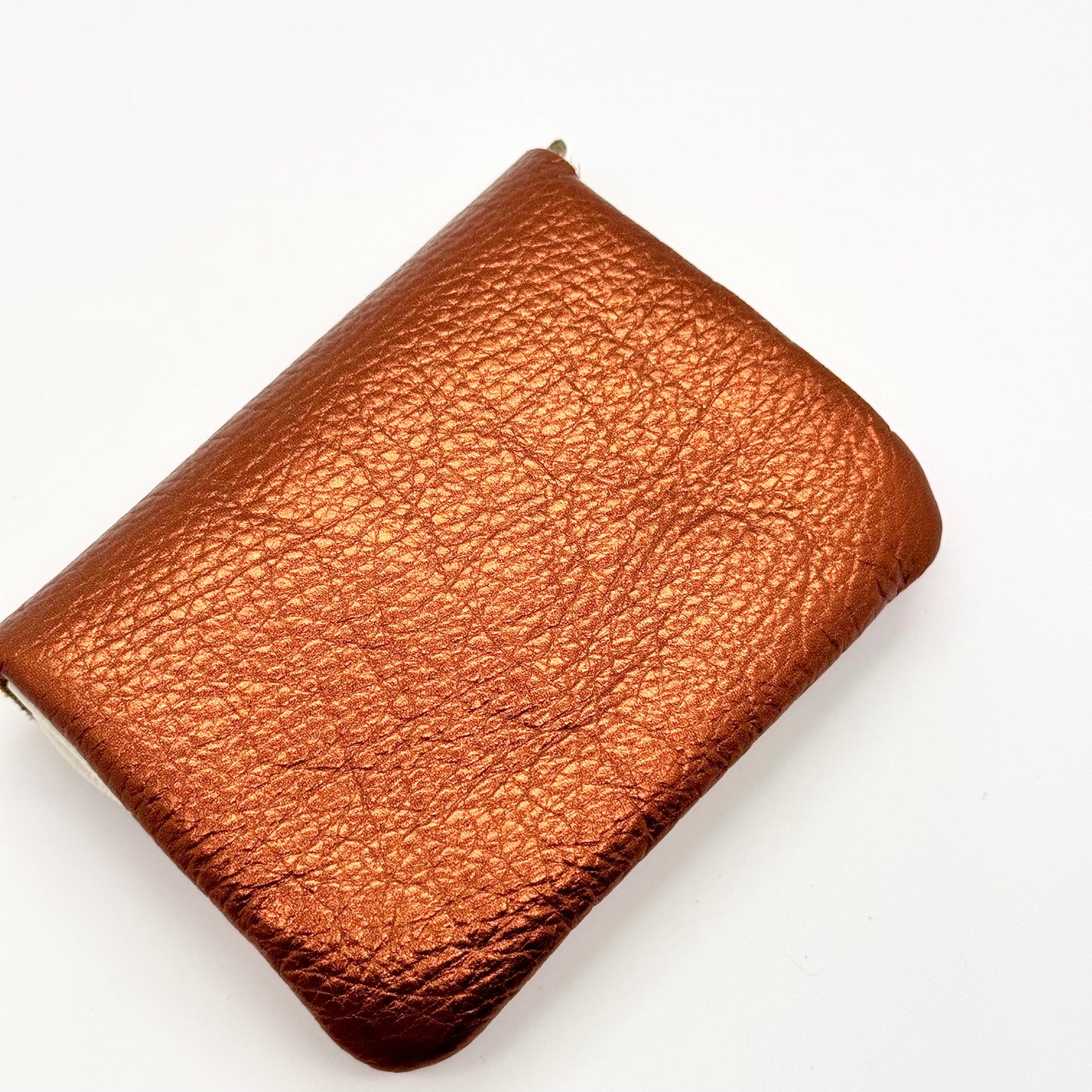 Porte-monnaie en cuir véritable irisé rose-cuivre