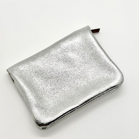 Porte-monnaie en cuir véritable irisé argenté