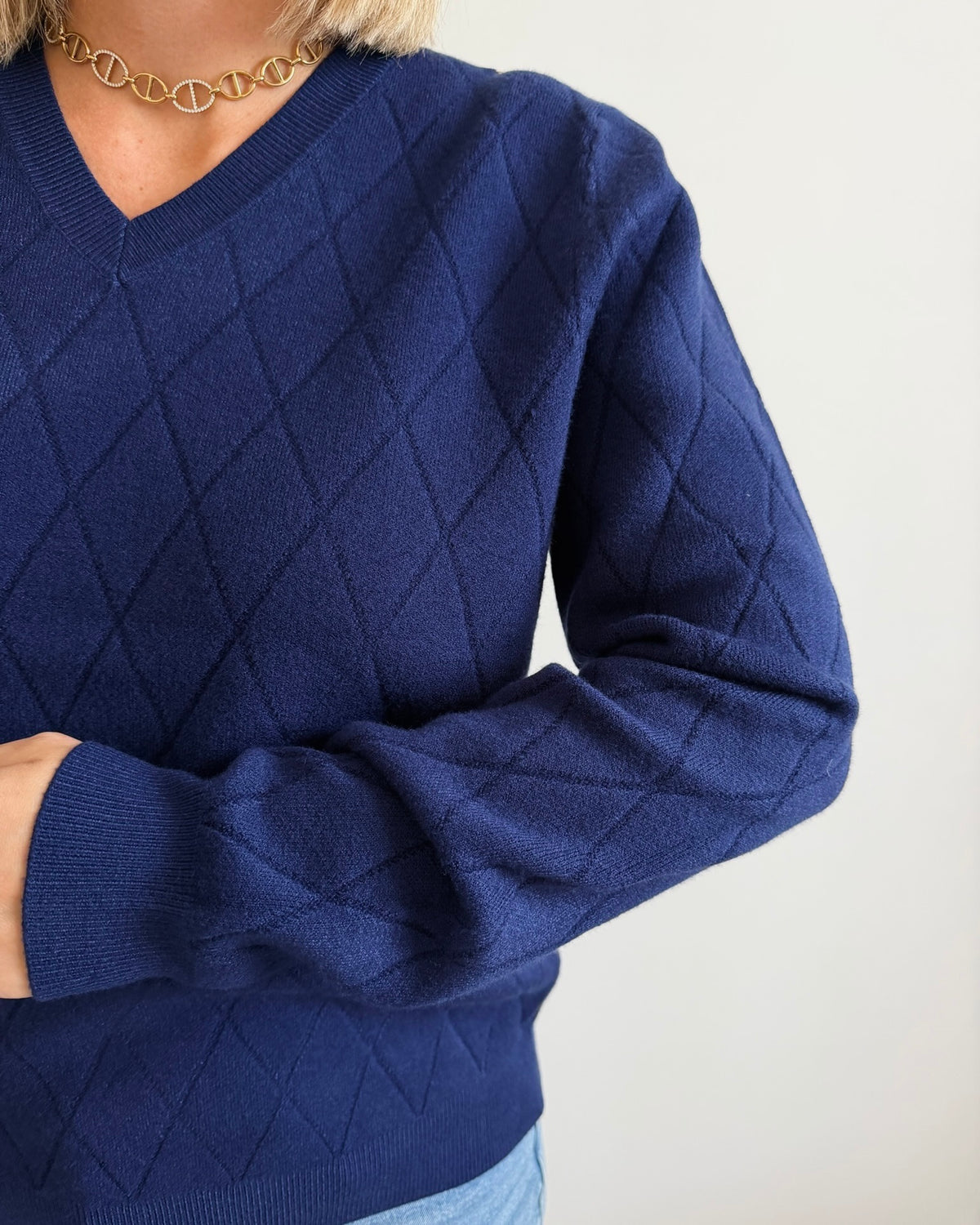 Pull en maille col V losanges - Laine, cachemire & soie