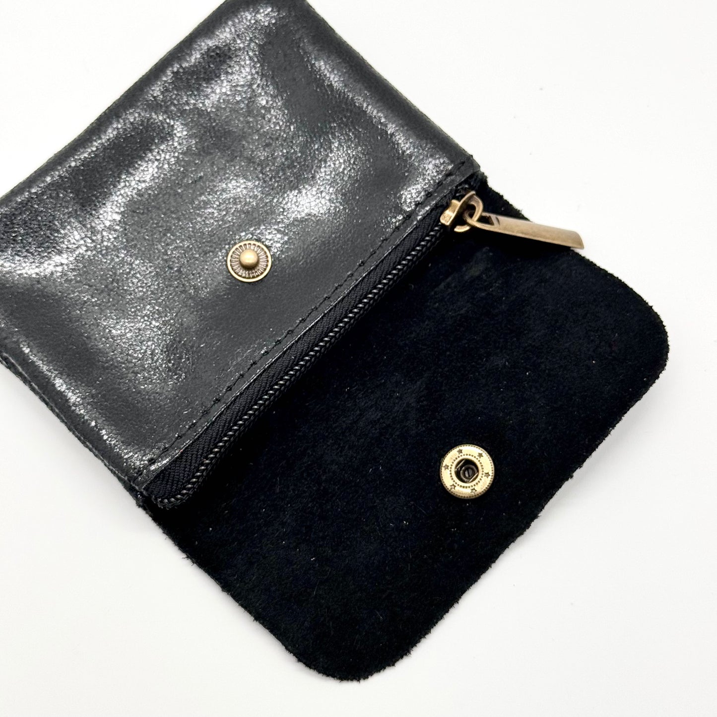 Porte-monnaie en cuir véritable irisé noir