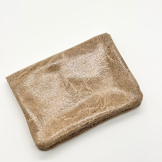 Porte-monnaie en cuir véritable lisse beige doré