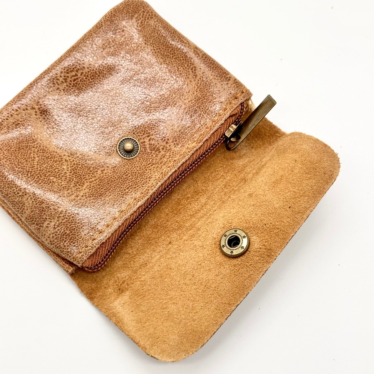 Porte-monnaie en cuir véritable lisse camel