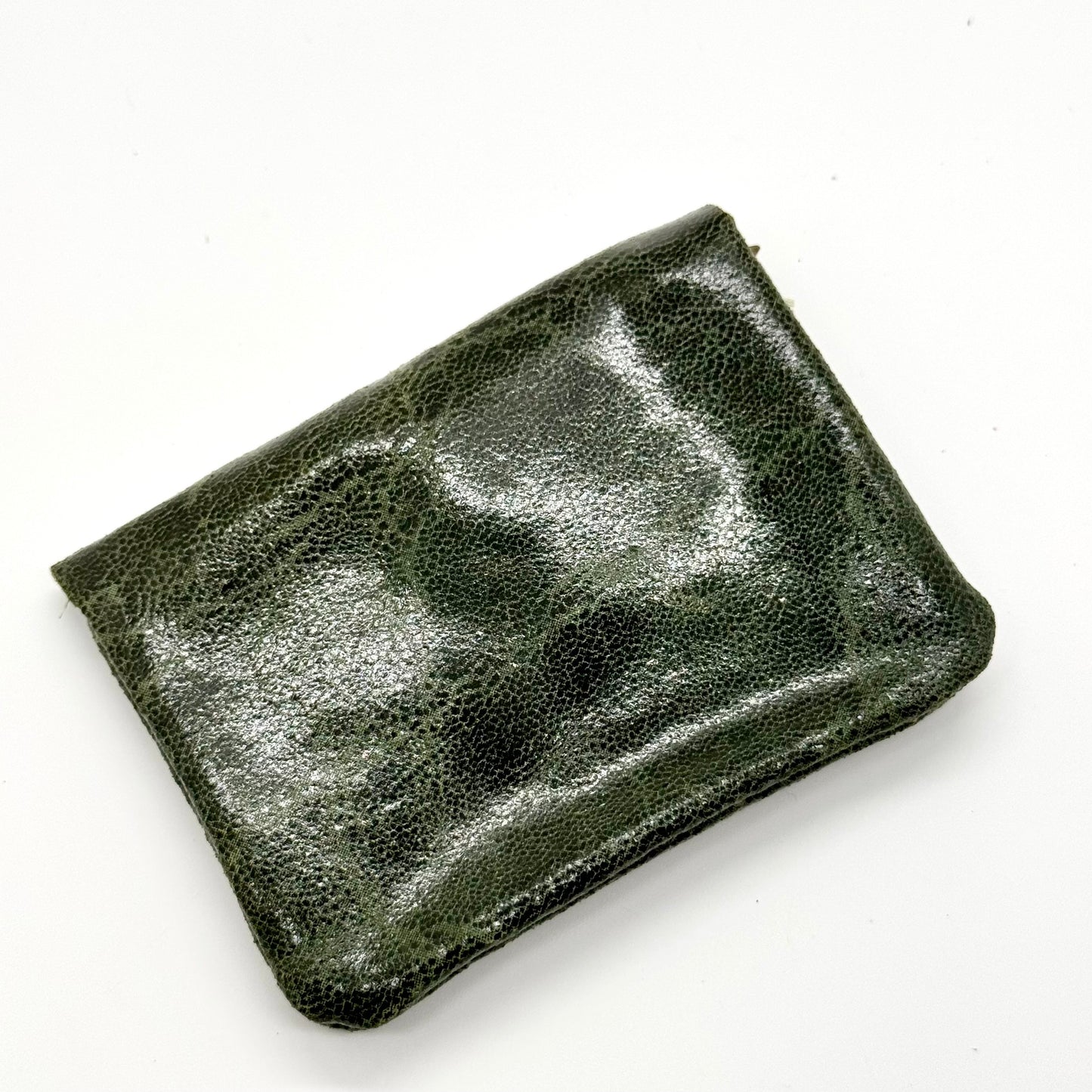 Porte-monnaie en cuir véritable lisse kaki