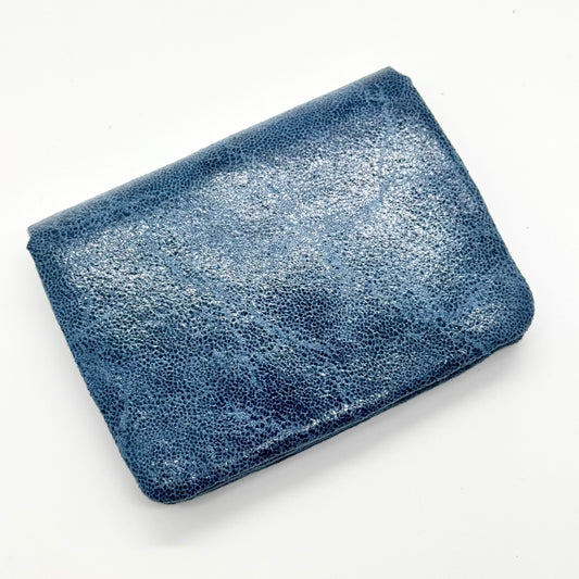 Porte-monnaie en cuir véritable lisse bleu marine